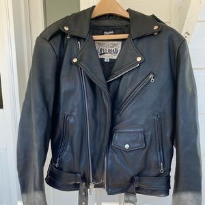 Leather insulated biker jacket